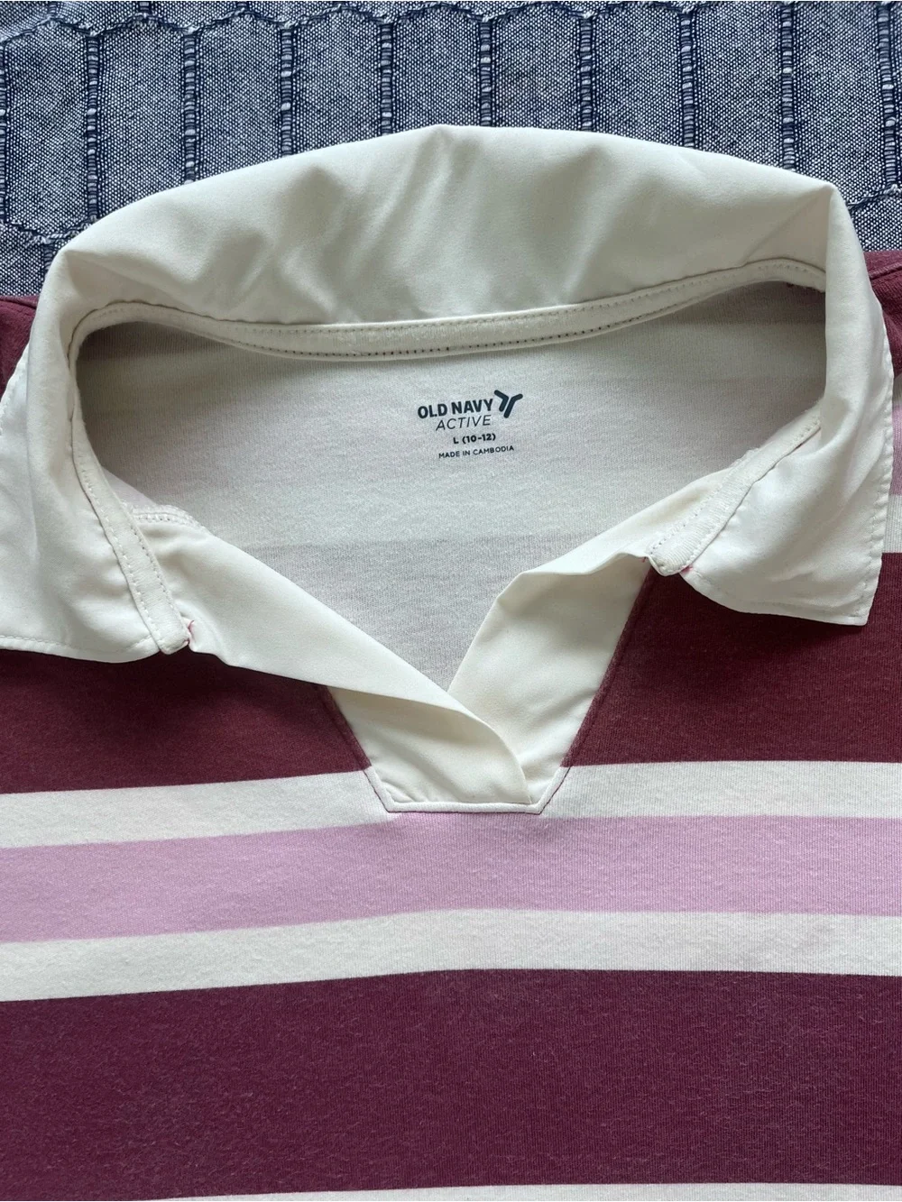 Old Navy Pink, Maroon & Cream Striped Rugby Polo